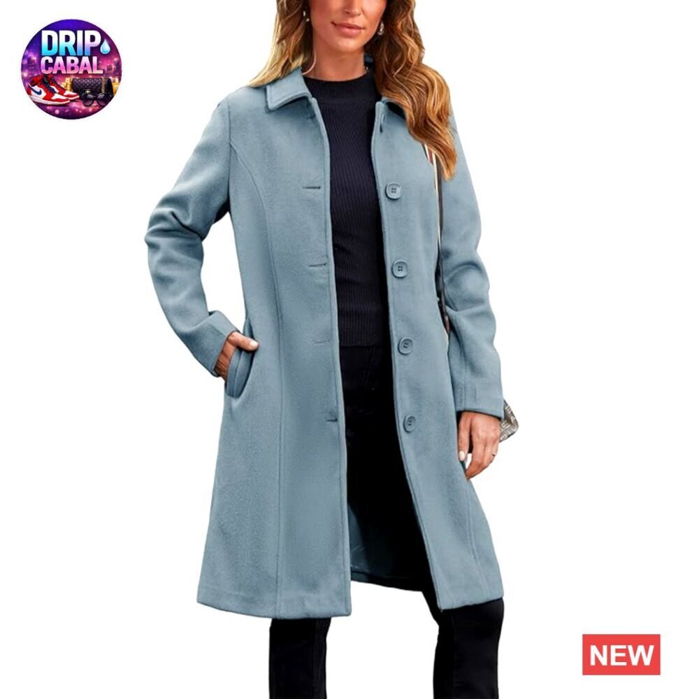 Faux Wool Blend Peacoat Long Trench Coat Single Breasted Winter Overcoat